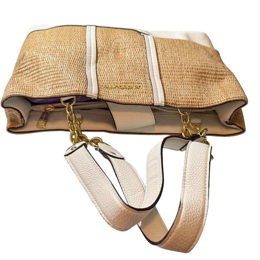 ☀️ Liz Claiborne Woven Straw & White Faux-Leather Shoulder Tote ☀️ - Picture 8 of 9